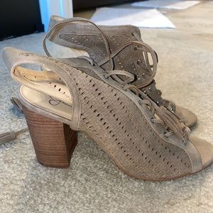 Tan/grey block heels! Size 9.5!